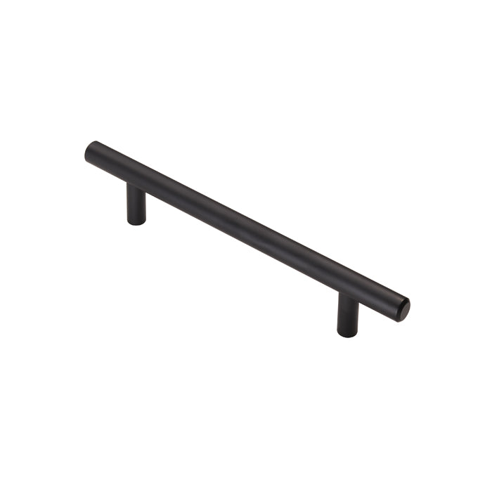 12Mm Dia. T-Bar Pull Handle - 128Mm C/C - Bolt Through Fixing - Matt Black 128mm c/c