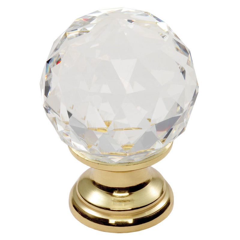 Crystal Faceted Knob With Finished Base 35Mm - Polished Brass 31 ( 35 )