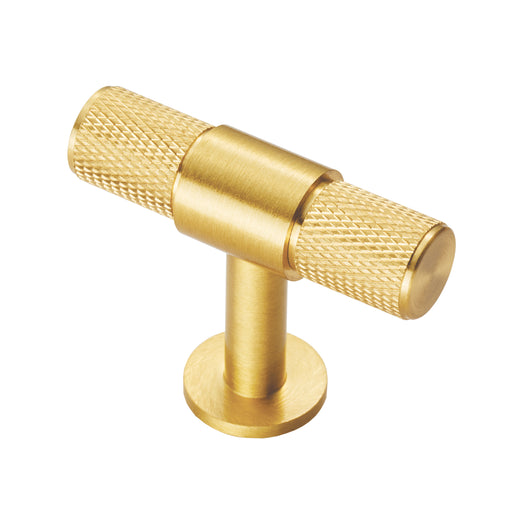 Knurled Cabinet T-Bar Knob - Satin Brass