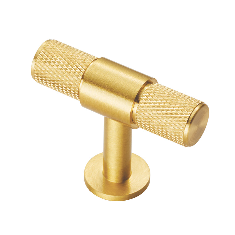 Knurled Cabinet T-Bar Knob - Satin Brass