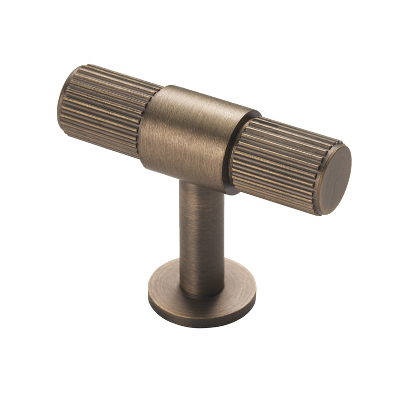 Lines Cabinet T-Bar Knob - Antique Brass