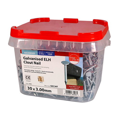 TIMCO Extra Large Head Clout Nails Galvanised — 2kg Tub