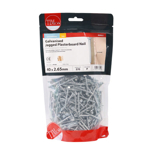 TIMCO Jagged Plasterboard Nails Galvanised — 1kg Bag
