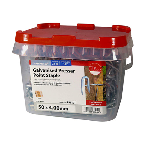 TIMCO Presser Point Staples Galvanised — 2kg Tub