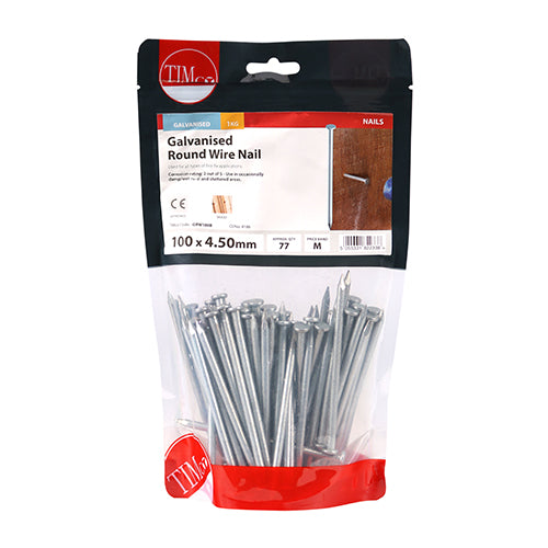TIMCO Round Wire Nails Galvanised — 1kg Bag