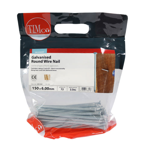 TIMCO Round Wire Nails Galvanised — 2kg Bag