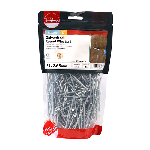 TIMCO Round Wire Nails Galvanised — 1kg Bag
