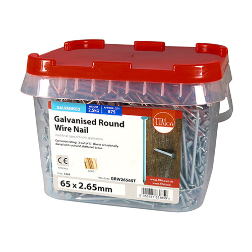 TIMCO Round Wire Nails Galvanised — 2kg Tub