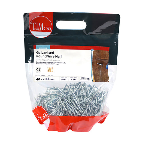TIMCO Round Wire Nails Galvanised — 2kg Bag