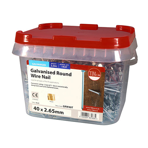TIMCO Round Wire Nails Galvanised — 2kg Tub