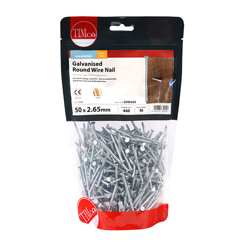 TIMCO Round Wire Nails Galvanised — 1kg Bag