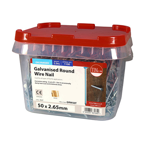 TIMCO Round Wire Nails Galvanised — 2kg Tub