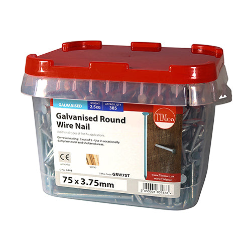 TIMCO Round Wire Nails Galvanised — 2kg Tub