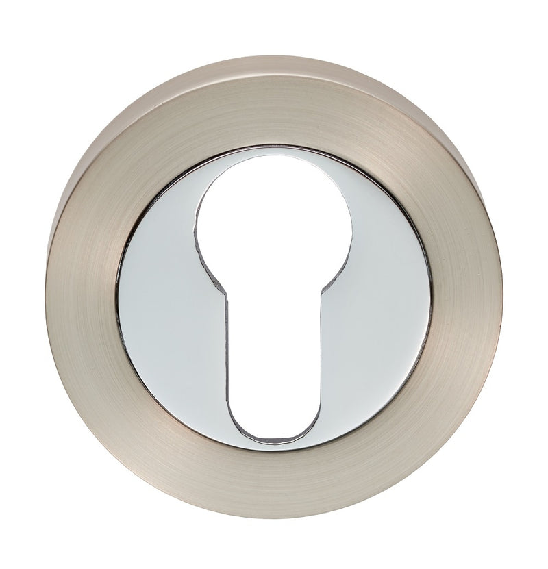 Escutcheon - Euro Profile On Concealed Fix Round Rose - Satin Nickel/Polished Chrome 52 x 8