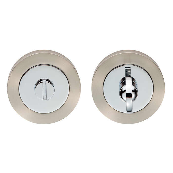 Turn & Release - 5Mm Spindle - Screw-On Round Rose - Satin Nickel/Polished Chrome 52 x 8