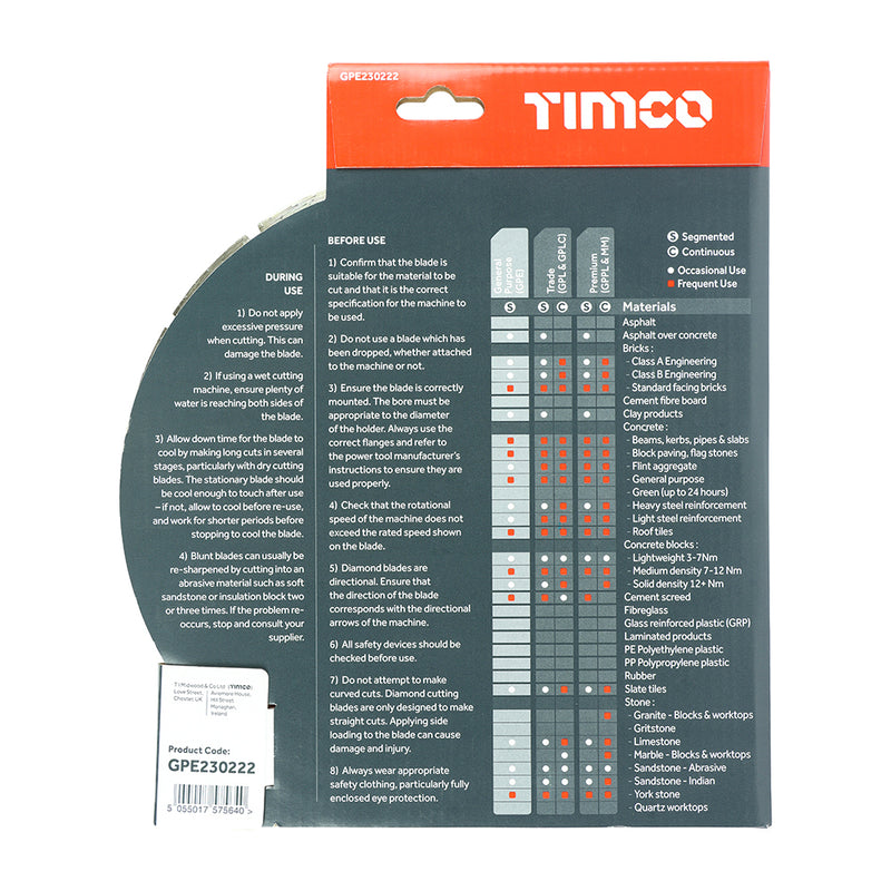 TIMCO General Purpose Diamond Blade Segmented — Box