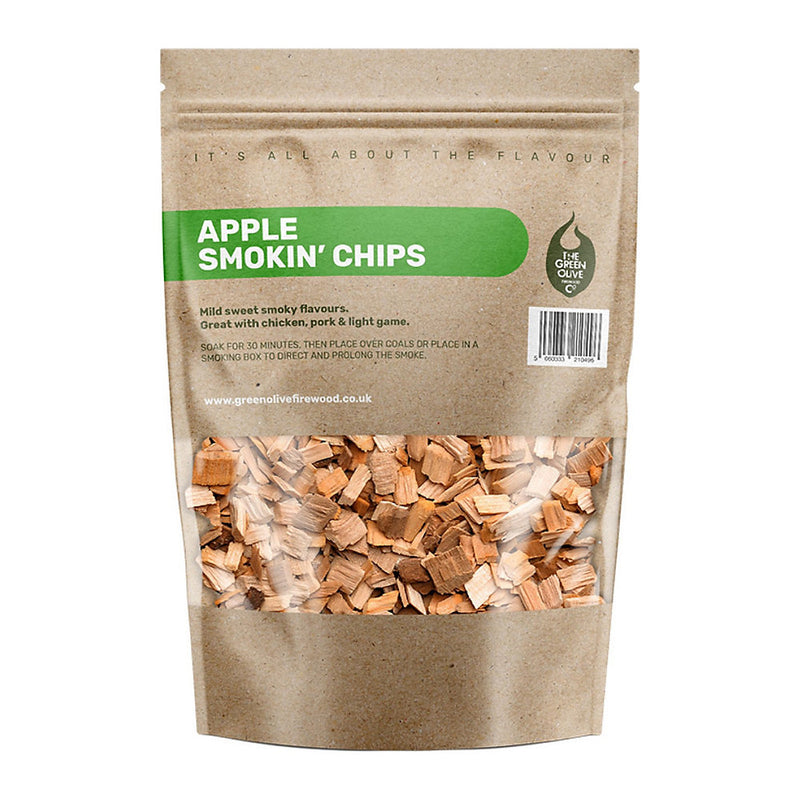 Green Olive Firewood Company Apple Wood Chips, 800g - FAPSC1.5 - Perfect for BBQ Smoking