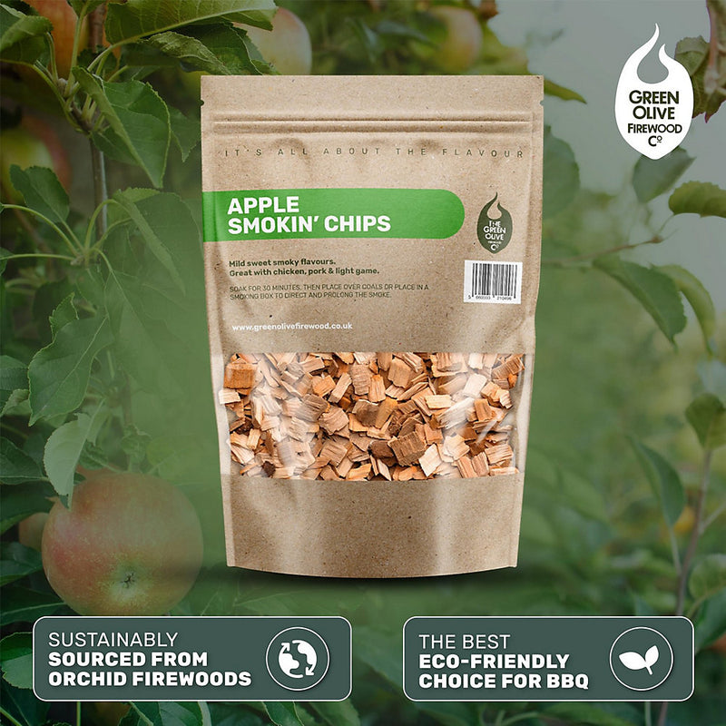 Green Olive Firewood Company Apple Wood Chips, 800g - FAPSC1.5 - Perfect for BBQ Smoking