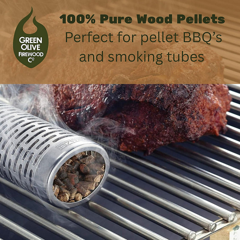Green Olive Firewood Company BBQ Hardwood Pellets 10kg - IWFBSP10 - Ideal for Grilling