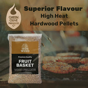 Green Olive Firewood Company BBQ Hardwood Pellets 10kg - IWFBSP10 - Ideal for Grilling