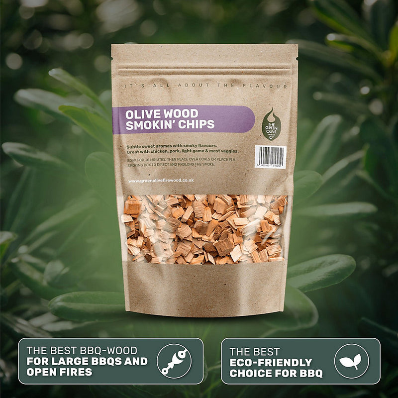 Green Olive Firewood Company Olive Wood Chips, 700g - FOWSC1.5 - Ideal for BBQ Smoking