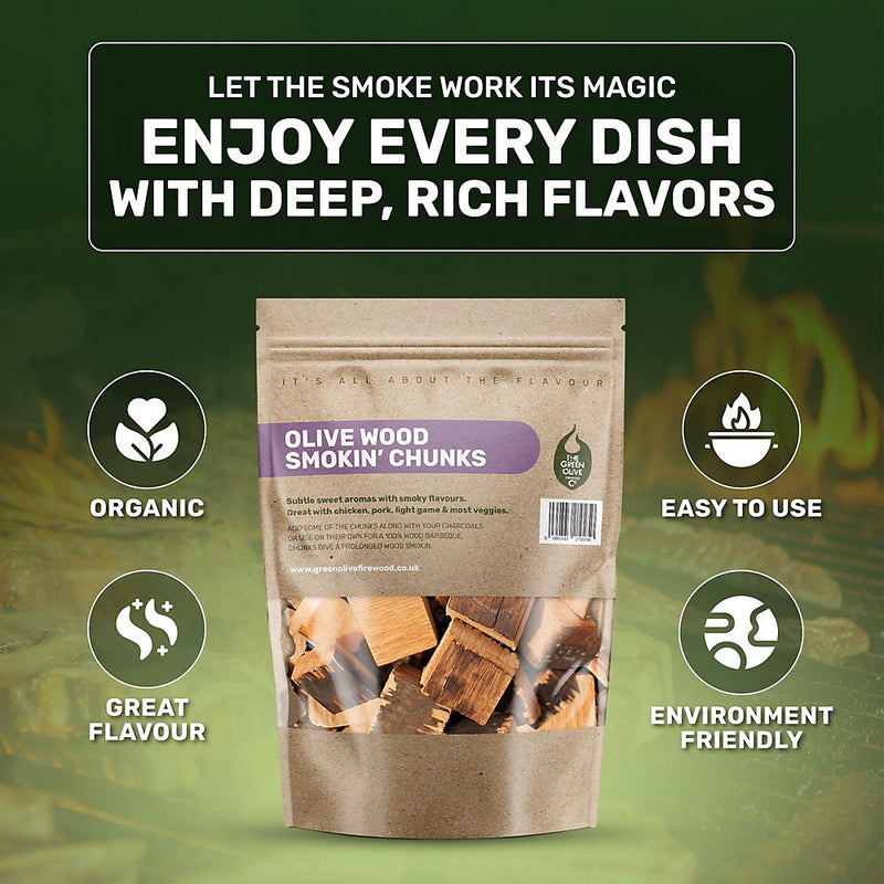 Green Olive Firewood Company Olive Wood Chunks for Smoking, 1.6kg - FOWCC1.5
