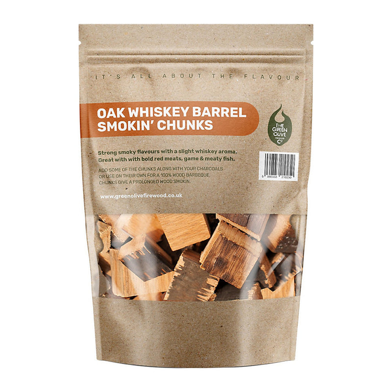 Green Olive Firewood Company Whiskey Wood Chunks 1.5kg - FWHCC1.5 - Ideal for BBQ Smoking