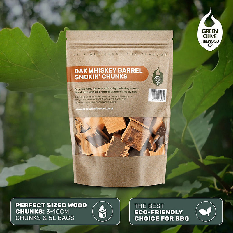 Green Olive Firewood Company Whiskey Wood Chunks 1.5kg - FWHCC1.5 - Ideal for BBQ Smoking