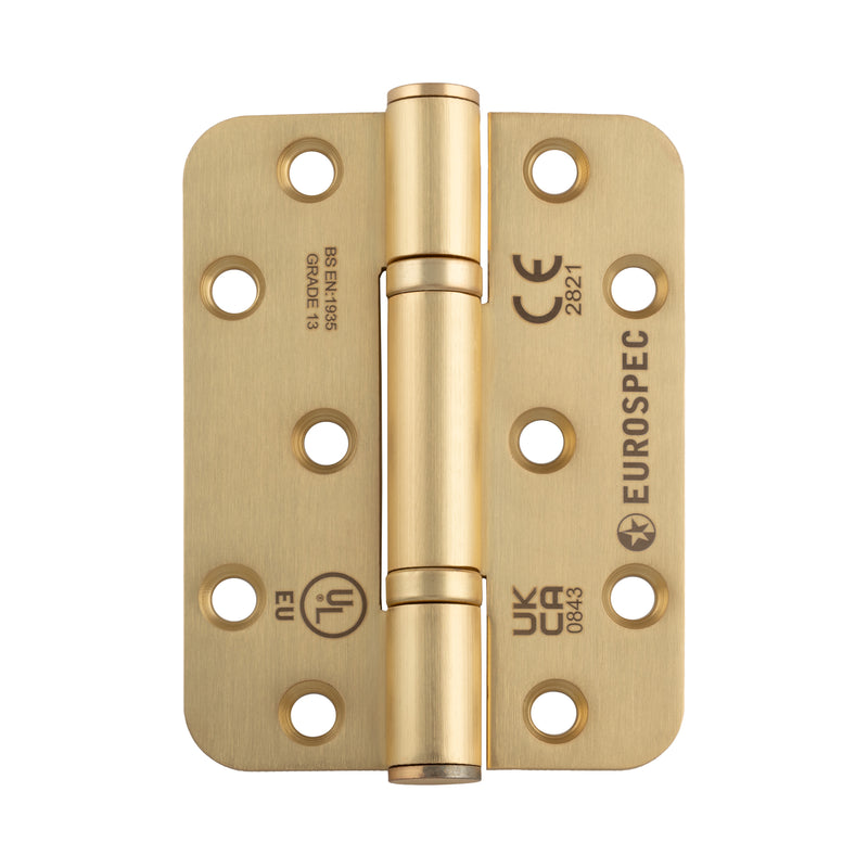 102 X 76 X 3Mm Thrust Bearing G13 Hinge C/W Screws - Radius (Pair) - Satin Brass
