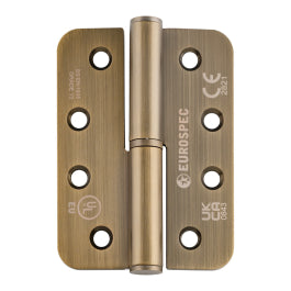 102 X 76 X 3Mm Lift Off Hinge Grade 13 C/W Screws - Radius (Pair) - Left Hand - Antique Brass