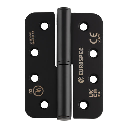 102 X 76 X 3Mm Lift Off Hinge Grade 13 C/W Screws - Radius (Pair) - Left Hand - Matt Black