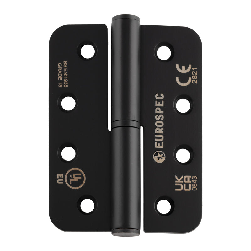 102 X 76 X 3Mm Lift Off Hinge Grade 13 C/W Screws - Radius (Pair) - Left Hand - Matt Black