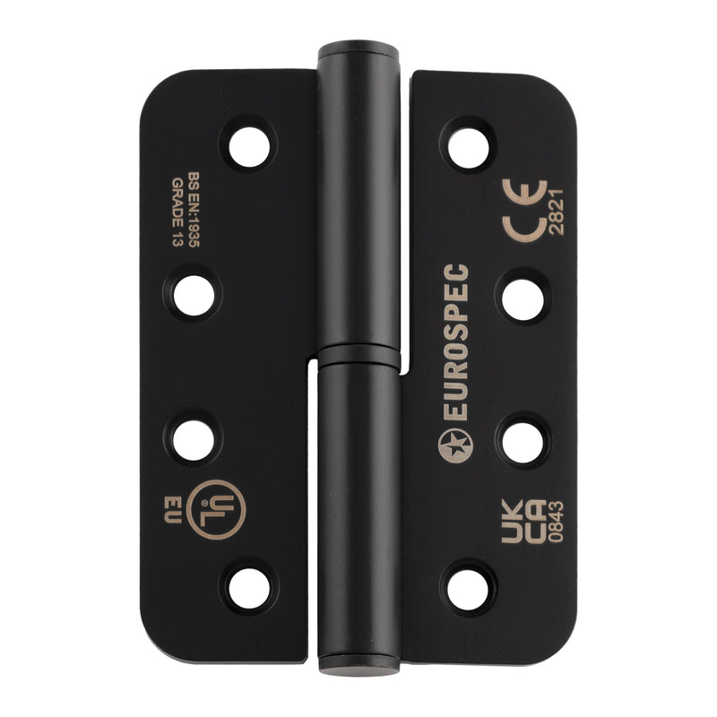 102 X 76 X 3Mm Lift Off Hinge Grade 13 C/W Screws - Radius (Pair) - Right Hand - Matt Black