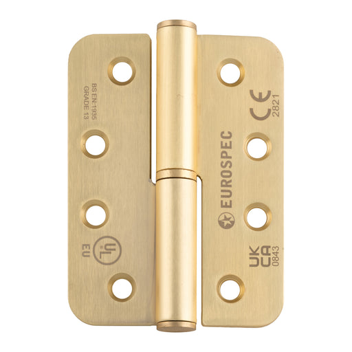 102 X 76 X 3Mm Lift Off Hinge Grade 13 C/W Screws - Radius (Pair) - Left Hand - Satin Brass