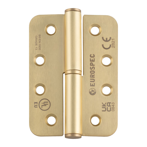 102 X 76 X 3Mm Lift Off Hinge Grade 13 C/W Screws - Radius (Pair) - Right Hand - Satin Brass