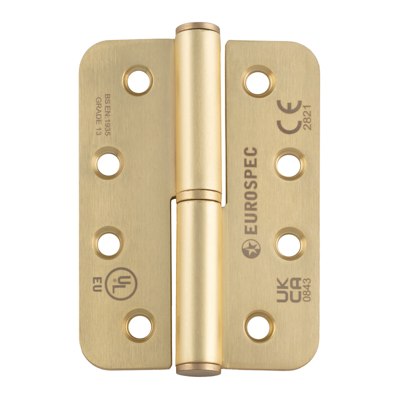 102 X 76 X 3Mm Lift Off Hinge Grade 13 C/W Screws - Radius (Pair) - Right Hand - Satin Brass