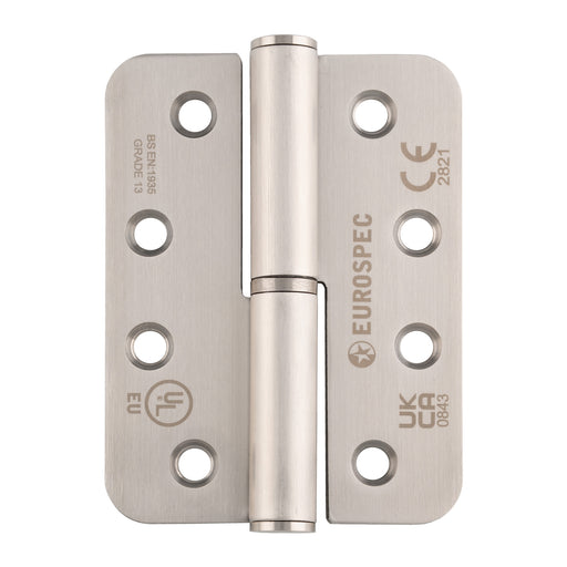 102 X 76 X 3Mm Lift Off Hinge Grade 13 C/W Screws - Radius (Pair) - Left Hand - Satin Stainless Steel