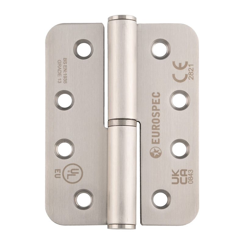 102 X 76 X 3Mm Lift Off Hinge Grade 13 C/W Screws - Radius (Pair) - Left Hand - Satin Stainless Steel
