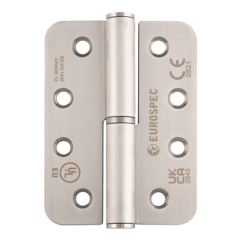 102 X 76 X 3Mm Lift Off Hinge Grade 13 C/W Screws - Radius (Pair) - Right Hand - Satin Stainless Steel