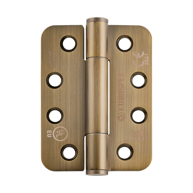 102 X 76 X 3.4Mm Concealed Bearing Hinge Grade 14 C/W Screws - Radius (Pair) - Antique Brass
