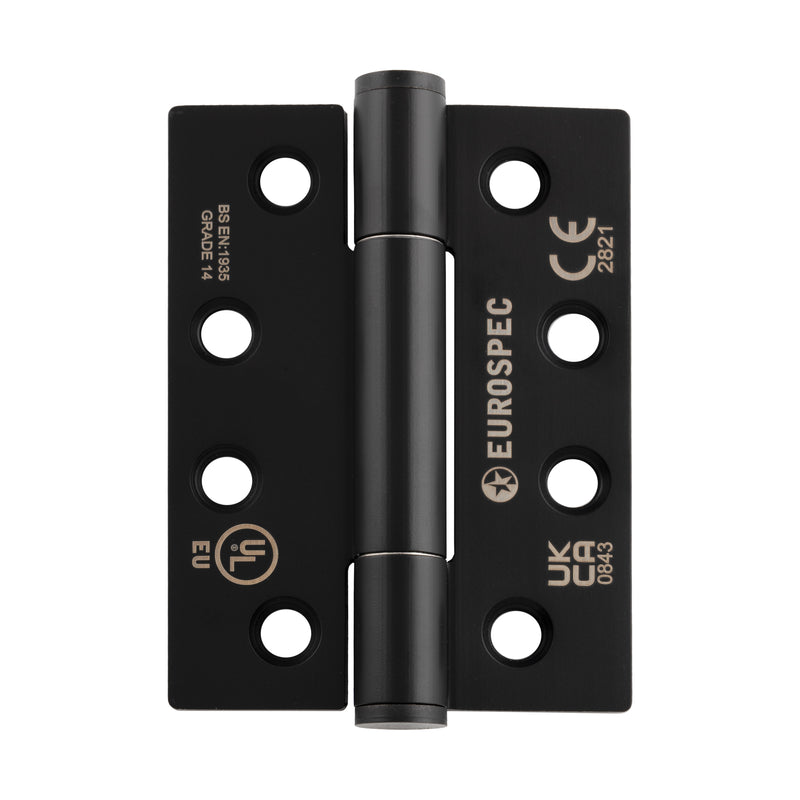 102 X 76 X 3.4Mm Concealed Bearing Hinge Grade 14 C/W Screws (Pair) - Matt Black