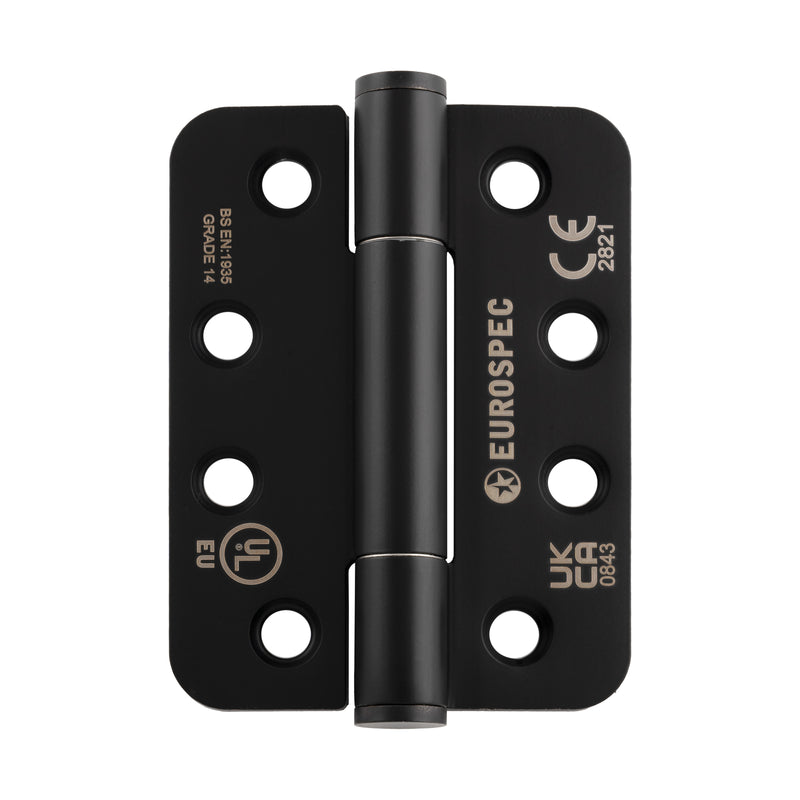 102 X 76 X 3.4Mm Concealed Bearing Hinge Grade 14 C/W Screws - Radius (Pair) - Matt Black