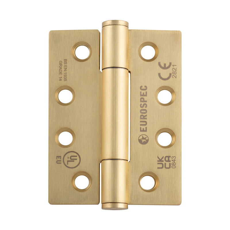 102 X 76 X 3.4Mm Concealed Bearing Hinge Grade 14 C/W Screws (Pair) - Satin Brass