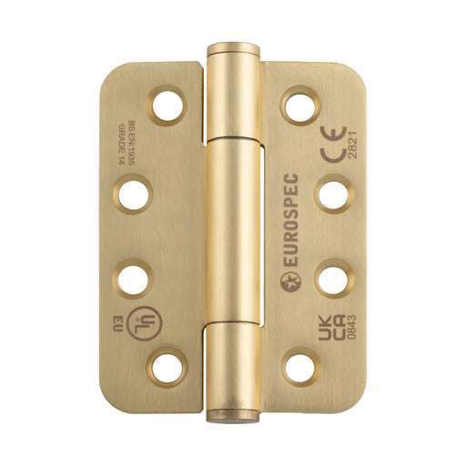102 X 76 X 3.4Mm Concealed Bearing Hinge Grade 14 C/W Screws - Radius (Pair) - Satin Brass