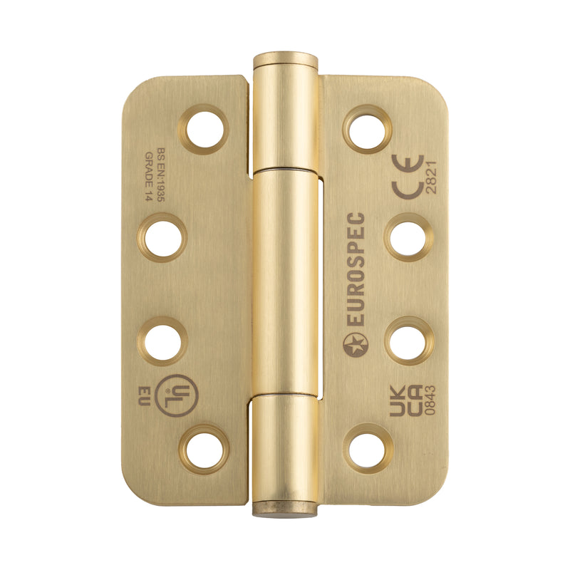 102 X 76 X 3.4Mm Concealed Bearing Hinge Grade 14 C/W Screws - Radius (Pair) - Satin Brass