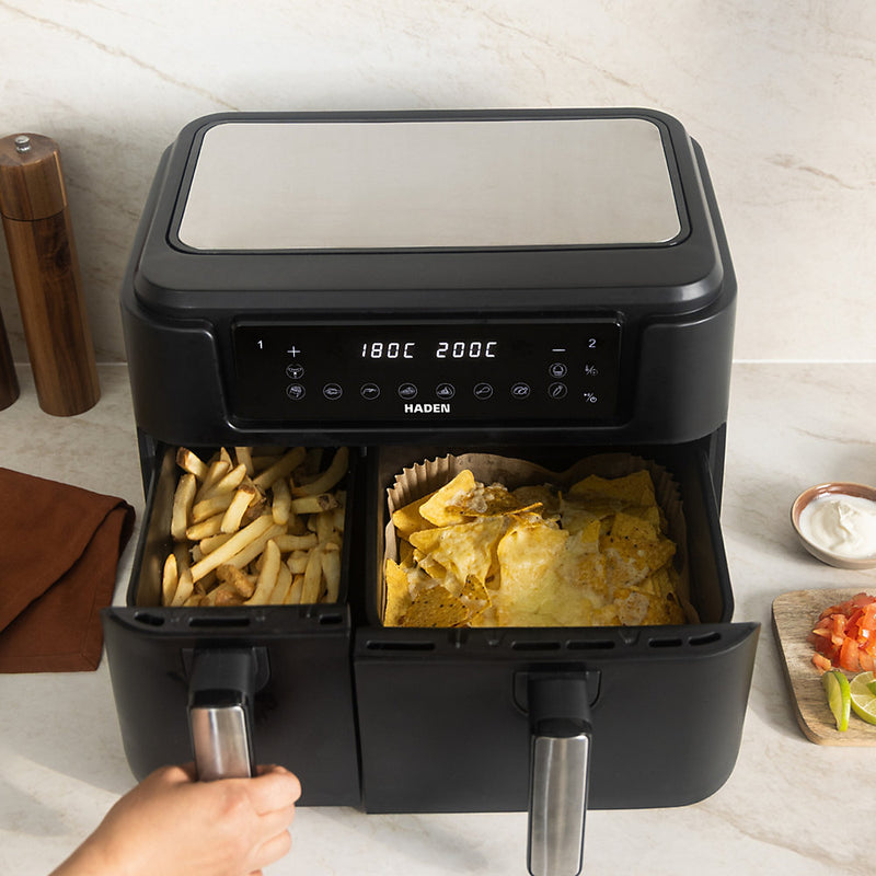 Haden 9.5L Dual Air Fryer - 10 Presets, Family Size, Digital Control, 60-Min Timer, Oil-Free, LED Display, Non-Stick Baskets