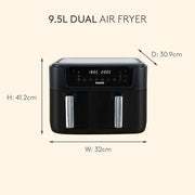 Haden 9.5L Dual Air Fryer - 10 Presets, Family Size, Digital Control, 60-Min Timer, Oil-Free, LED Display, Non-Stick Baskets