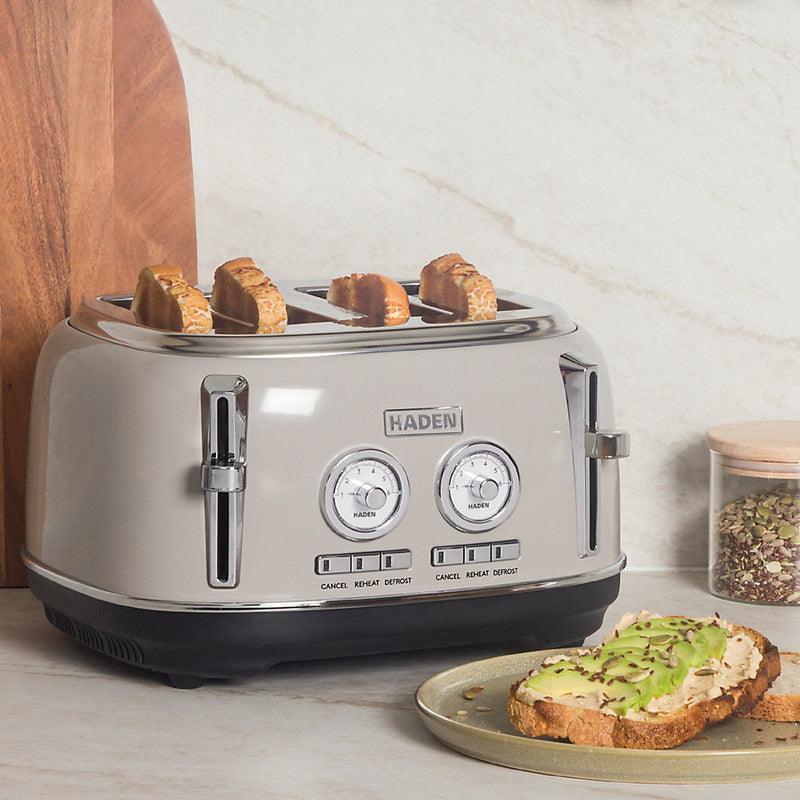 Haden Jersey Toaster - 4 Slice Retro Electric Stainless-Steel Toaster with Reheat and Defrost Functions - 1370-1630W