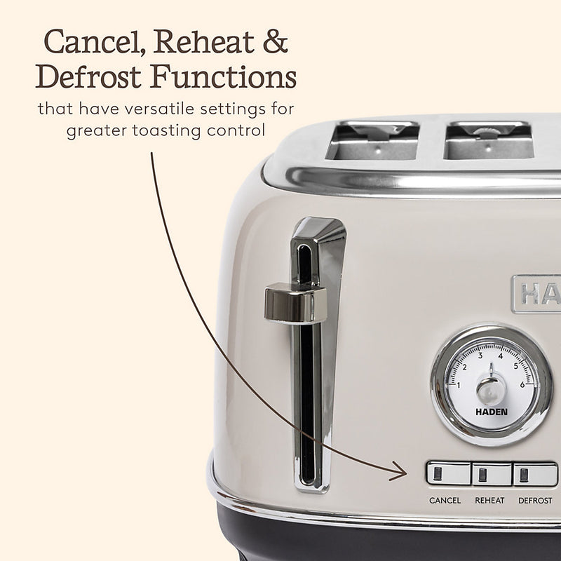 Haden Jersey Toaster - 4 Slice Retro Electric Stainless-Steel Toaster with Reheat and Defrost Functions - 1370-1630W