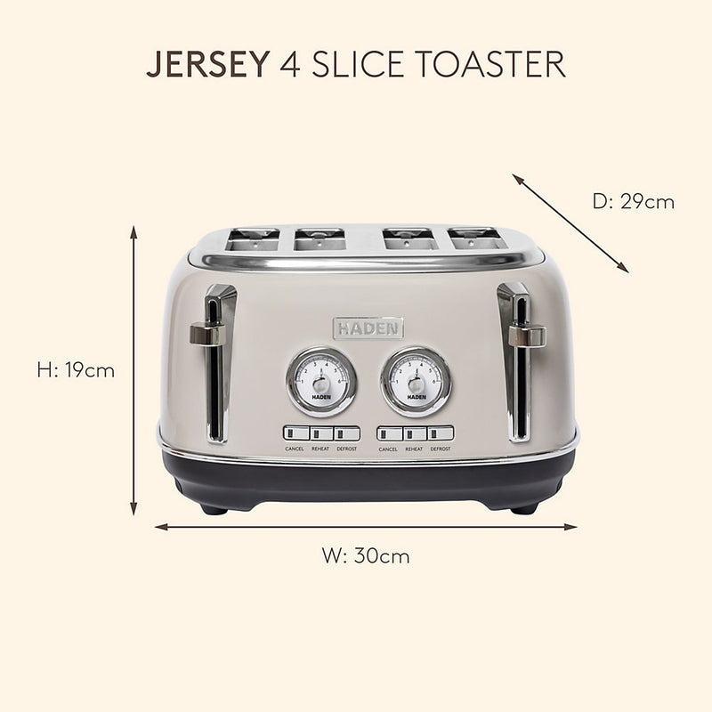 Haden Jersey Toaster - 4 Slice Retro Electric Stainless-Steel Toaster with Reheat and Defrost Functions - 1370-1630W